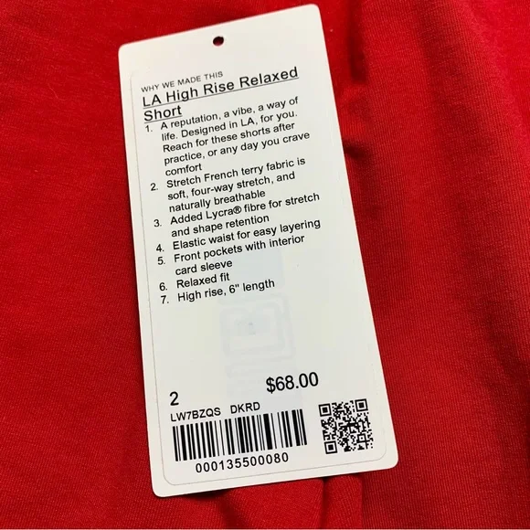 NWOT Lululemon LA High Rise Relaxed Short *Dark Red